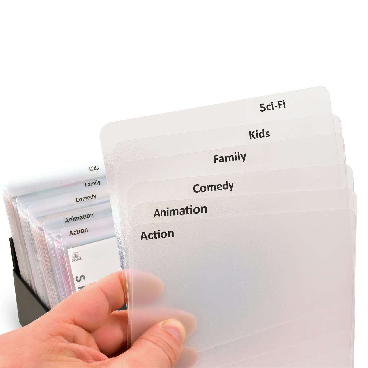 DVD Verdelers incl. etiketten met voorbedrukte filmgenres