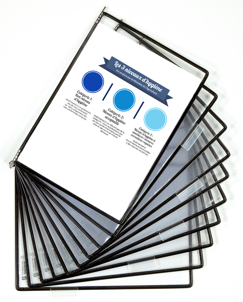 Tarifold Antimikrobiell Svängbar Ficka i Rostfritt Stål, A4, Porträtt