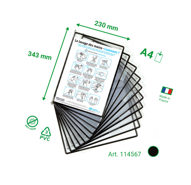 Tarifold Antimikrobiel drejelig lomme i rustfrit stål, A4, stående