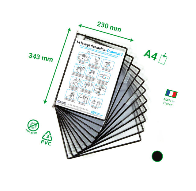 Tarifold Antimikrobiel drejelig lomme i rustfrit stål, A4, stående