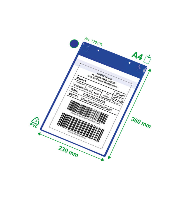 Magneettinen logistiikkatasku, jossa neodyymit ja läppä, A4, pystysuora