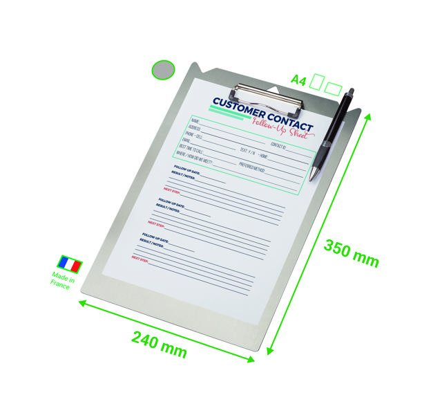 Clipboard, Aluminium, A4, Portrait