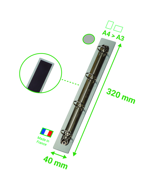 Magnetiskt 3-rings displaysystem, aluminium, US Letter-storlek, stående/liggande