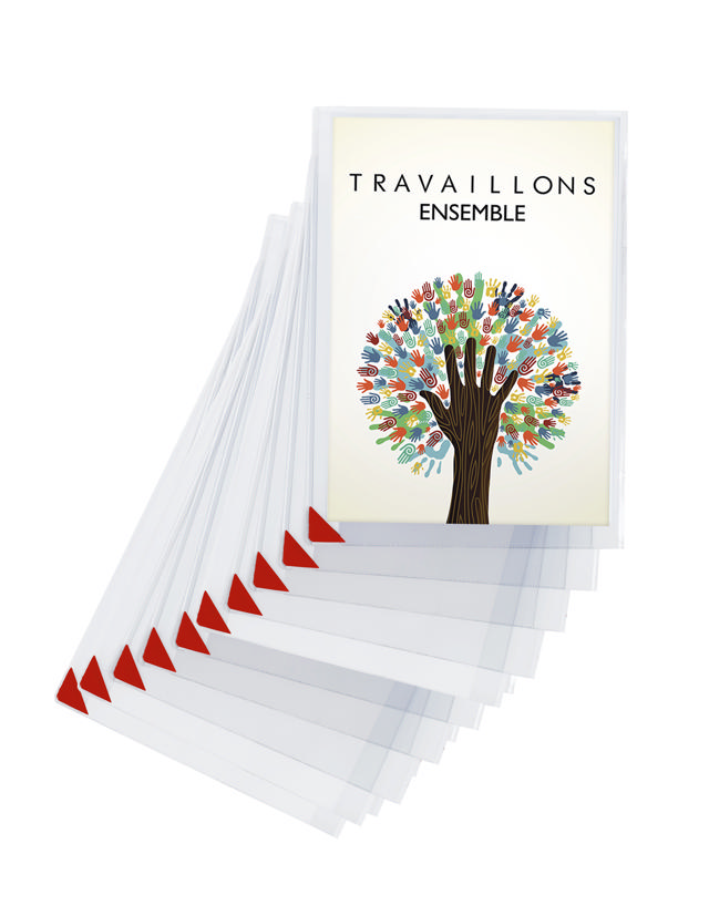 Kang Easy Clic itseliimautuva kyltin tasku, uudelleensijoitettava, A4, punainen kulma