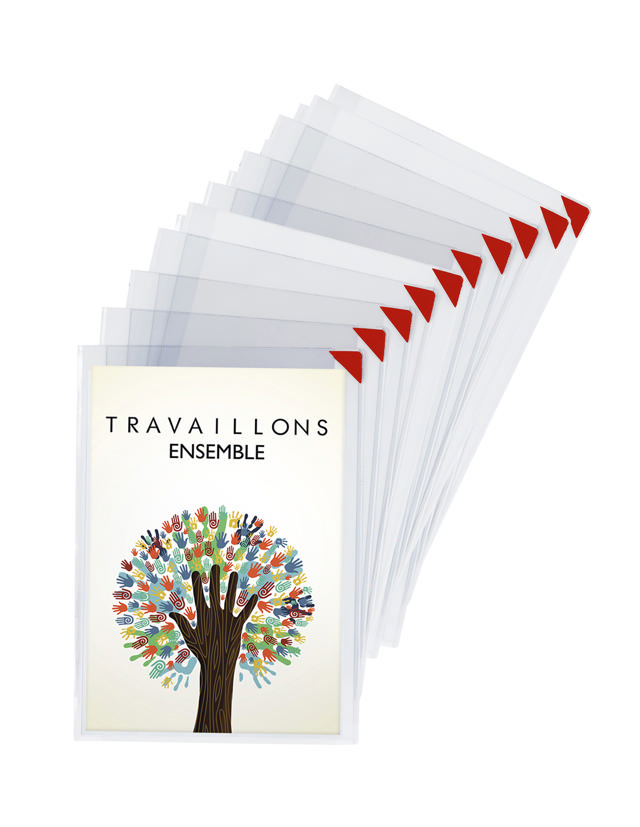 Kang Easy Clic itseliimautuva kyltin tasku, uudelleensijoitettava, A4, punainen kulma