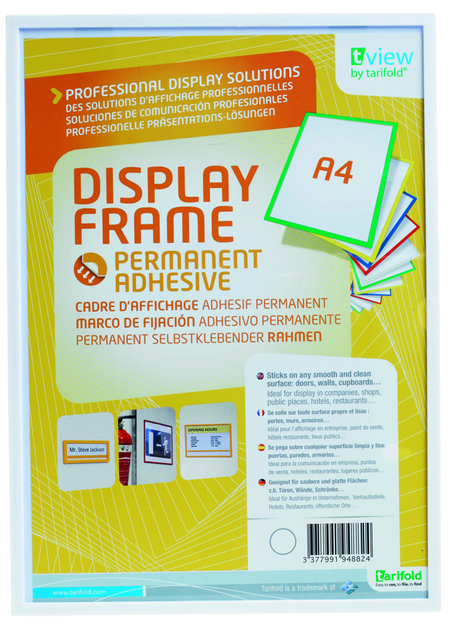 Itseliimautuva jäykkä näyttökehys, pysyvä, A4
