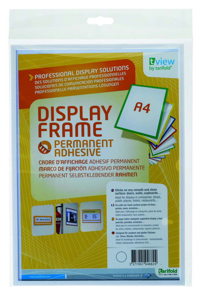 Itseliimautuva jäykkä näyttökehys, pysyvä, A4