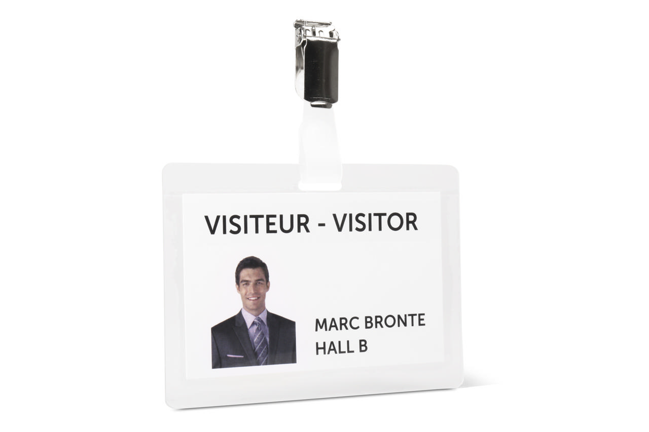 Itsekiinnittyvä nimikylttisarja, jossa klipsit ja insertit, vaakasuora