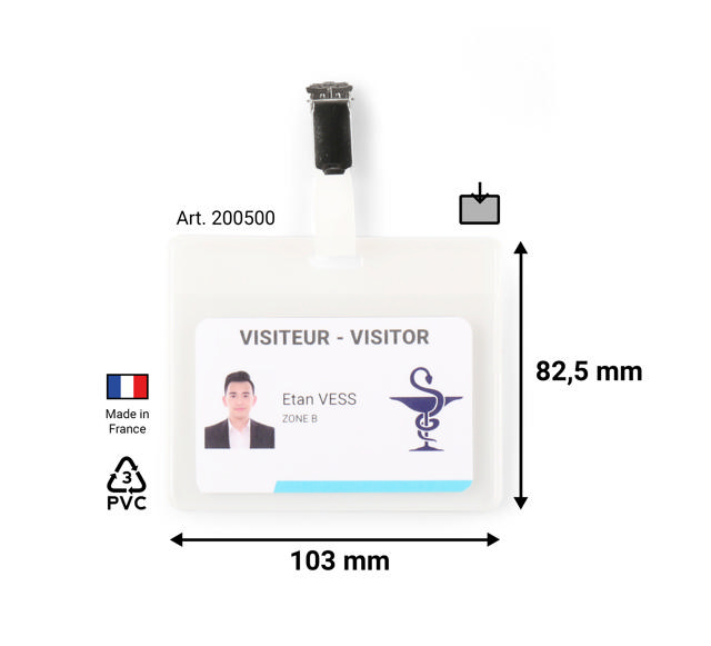 Visitor Badge Kit, PVC, with Clips and Inserts, Horizontal