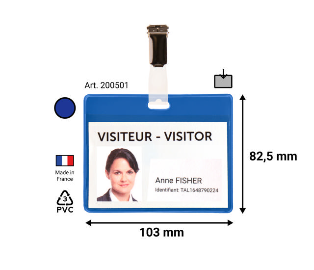 Visitor Badge Kit, PVC, with Clips and Inserts, Horizontal
