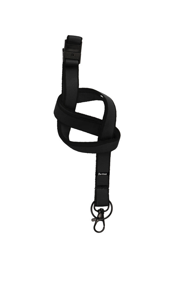 Litteä tekstiilinauha, kääntyvällä koukulla ja avainrenkaalla