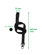 Litteä tekstiilinauha, kääntyvällä koukulla ja avainrenkaalla