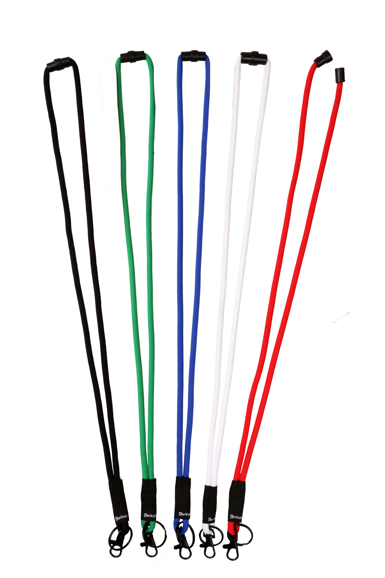 Pehmeä köysi, kääntyvällä koukulla ja avainrenkaalla varustettu kaulanauha