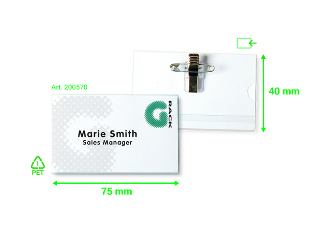 Nimikyltti hakaneulakiinnityksellä, sisäosat, 75 x 40 mm
