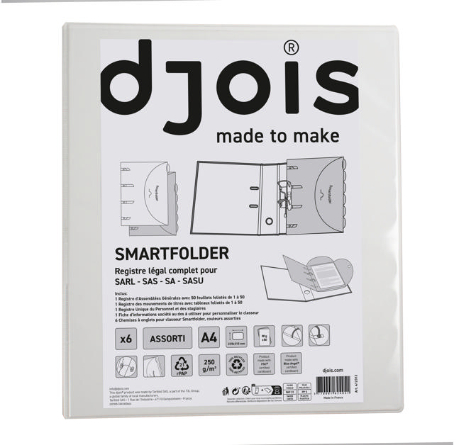 Pärm med 6 Smartfolder perforerade mappar med flikar, komplett juridiskt register, A4