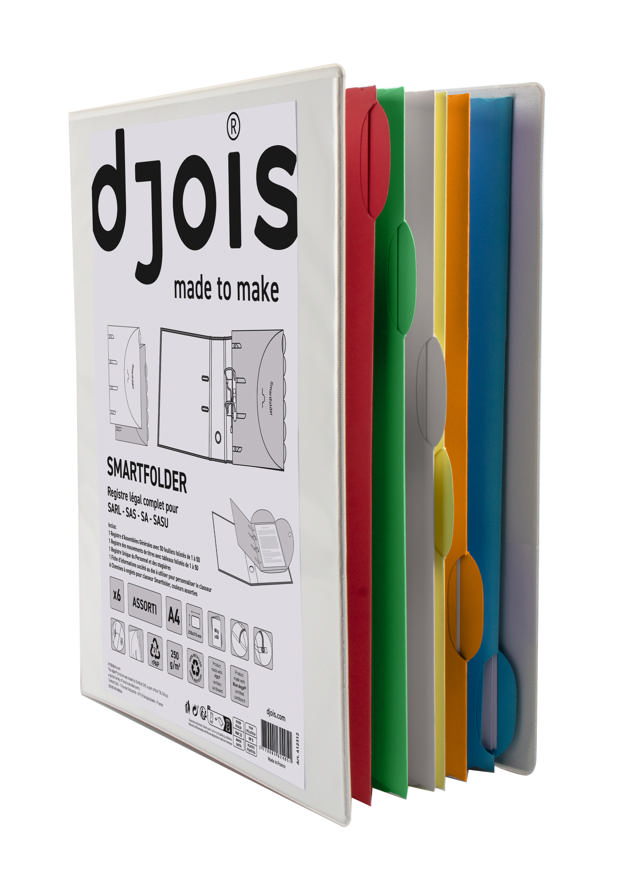 Pärm med 6 Smartfolder perforerade mappar med flikar, komplett juridiskt register, A4