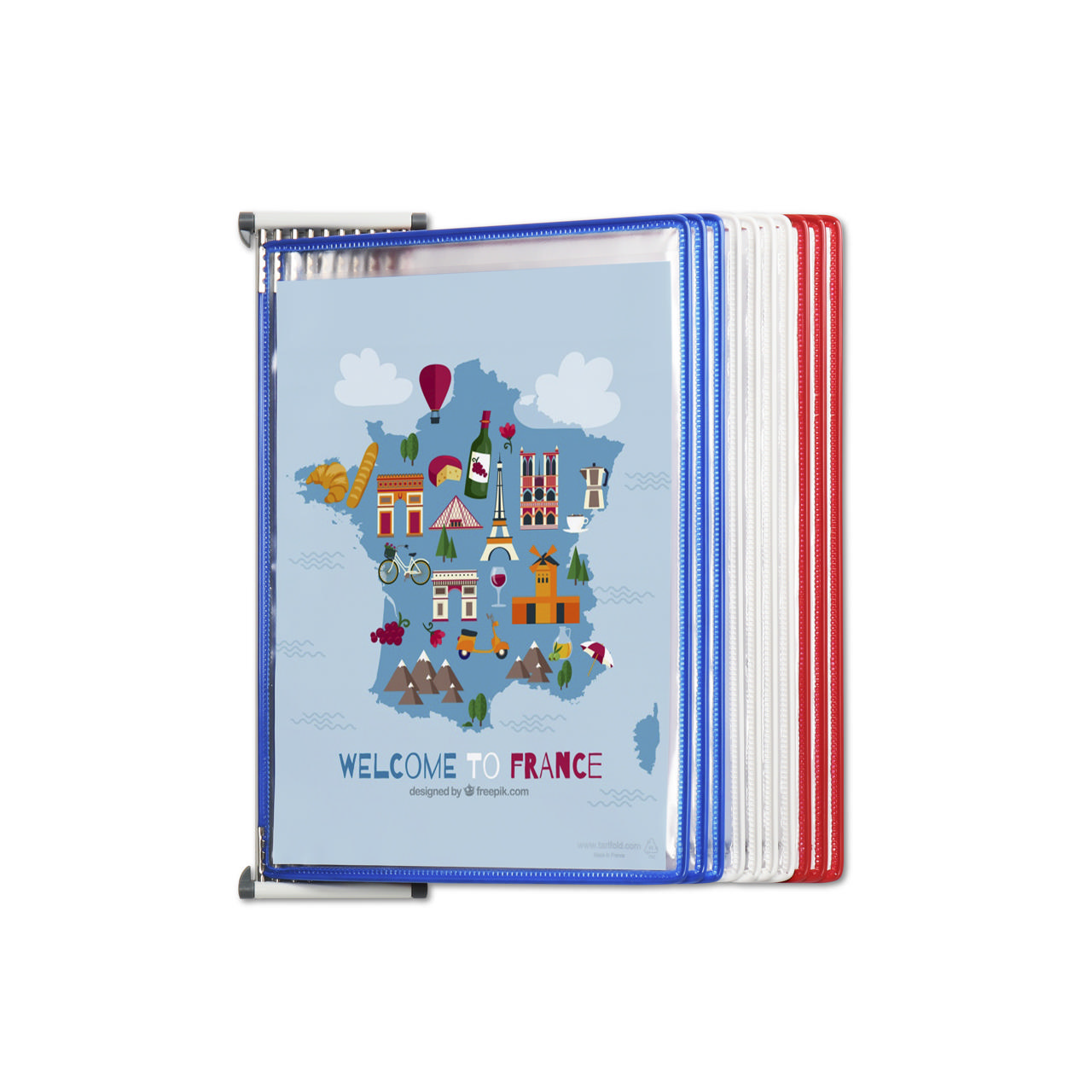 CLASIFICADOR DE PARED METÁLICO - A4 - 10 FUNDAS - COLORES NACIONALES DE FR/UK/NL/CZ