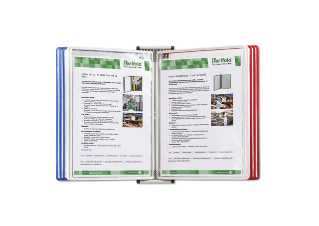 Système de présentation mural métal Tarifold, A4, 10 poches, couleurs FR/UK/NL/CZ