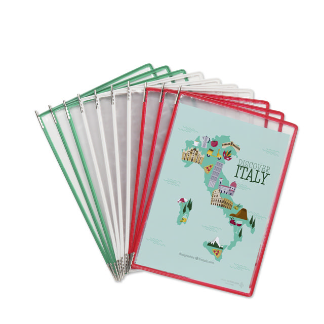 Système de présentation mural métal Tarifold, A4, 10 poches, couleurs Italie