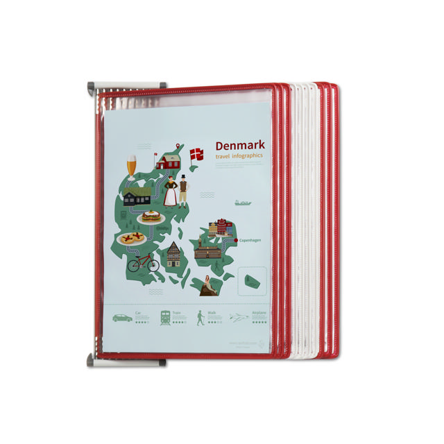 Système de présentation mural métal Tarifold, A4, 10 poches, couleurs du Danemark