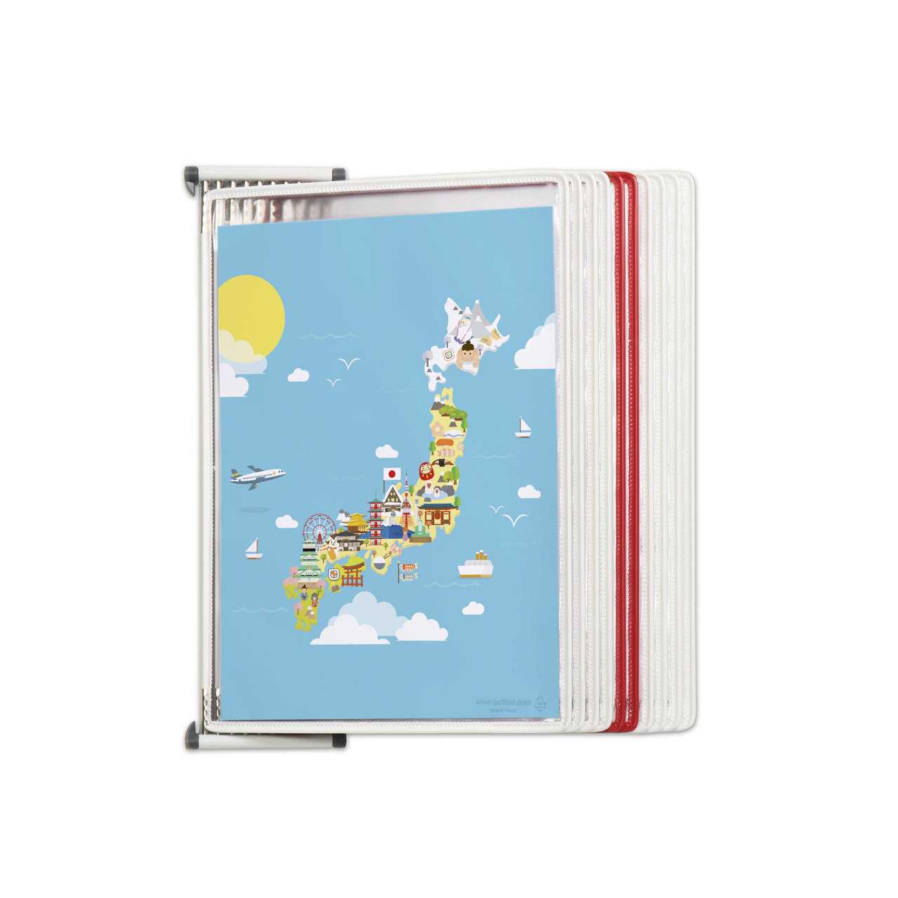 Tarifoldin metallinen seinälle kiinnitettävä asiakirjojen esittelyjärjestelmä, A4, 10 taskua, Japanin värit