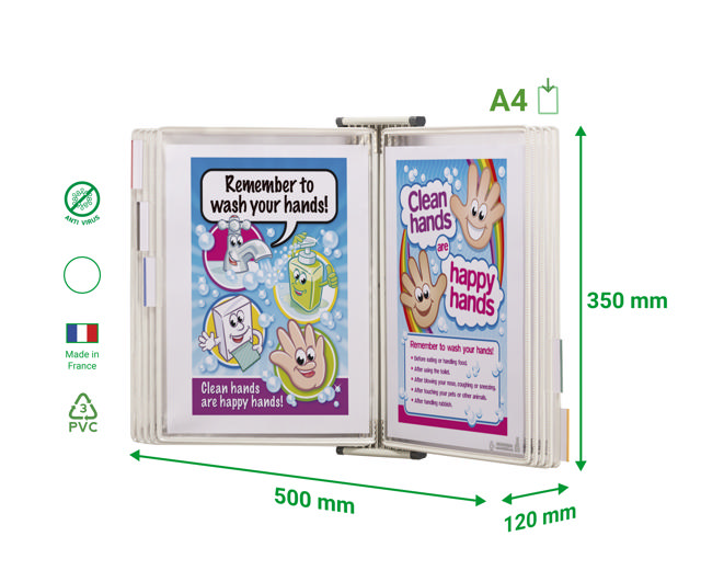 Tarifold antimicrobiële magnetische wand zichtpanelensysteem, A4, 10 zichtpanelen
