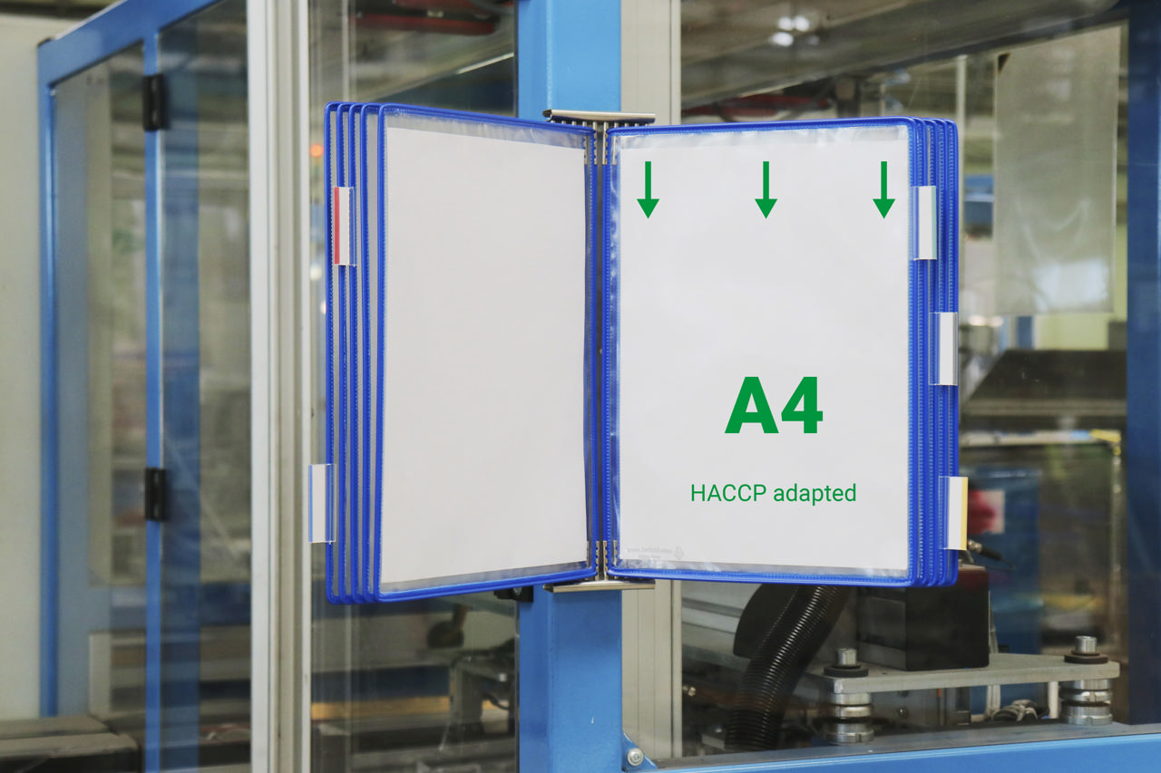 Expositor de pared de acero inoxidable Tarifold, A4, 10 fundas, inserción en el lado izquierdo