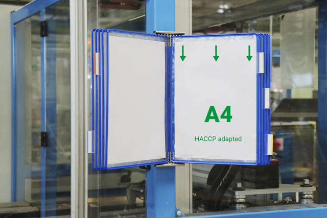 Expositor de pared de acero inoxidable Tarifold, A4, 10 fundas, inserción en el lado izquierdo