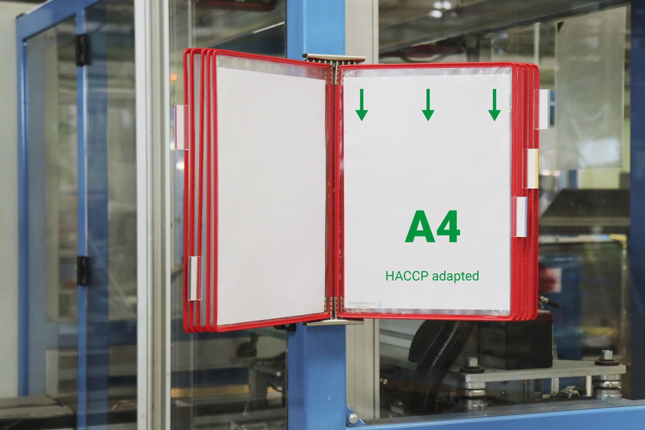 Expositor de pared de acero inoxidable Tarifold, A4, 10 fundas, inserción en el lado izquierdo