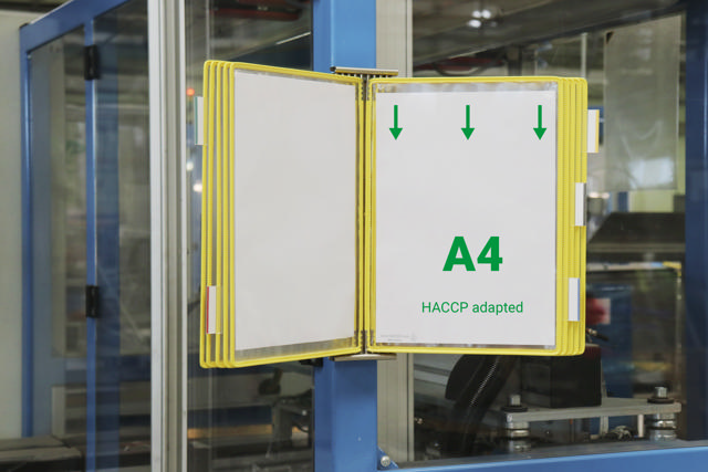 Système de présentation mural inox Tarifold, A4, 10 poches, insertion côté gauche