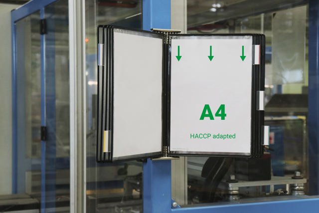 Expositor de pared de acero inoxidable Tarifold, A4, 10 fundas, inserción en el lado izquierdo