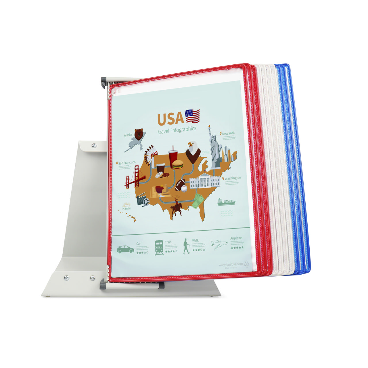Tarifold metallbord dokumentvisningssystem, A4, 10 fickor, USA-färger