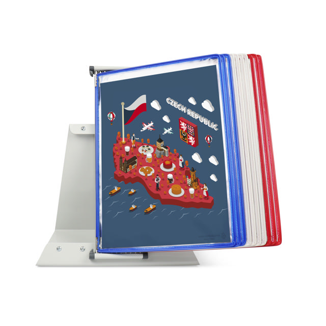 Tarifoldin metallinen pöytäasiakirjojen näyttöjärjestelmä, A4, 10 taskua, FR/UK/NL/CZ värit