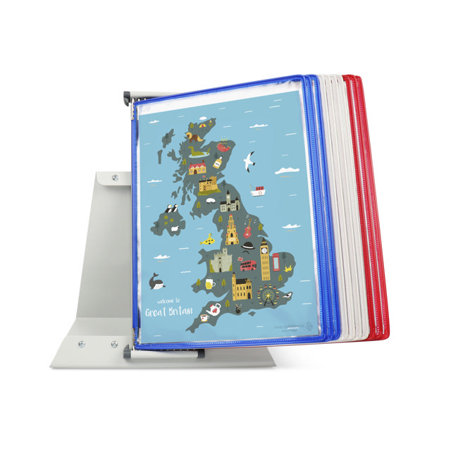 Tarifoldin metallinen pöytäasiakirjojen näyttöjärjestelmä, A4, 10 taskua, FR/UK/NL/CZ värit