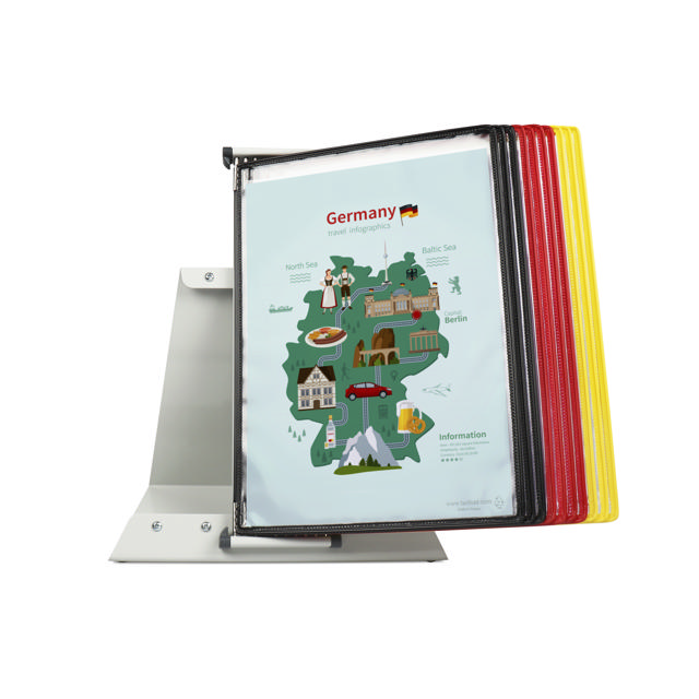 Tarifoldin metallinen pöytäasiakirjanäyttöjärjestelmä, A4, 10 taskua, Saksan värit