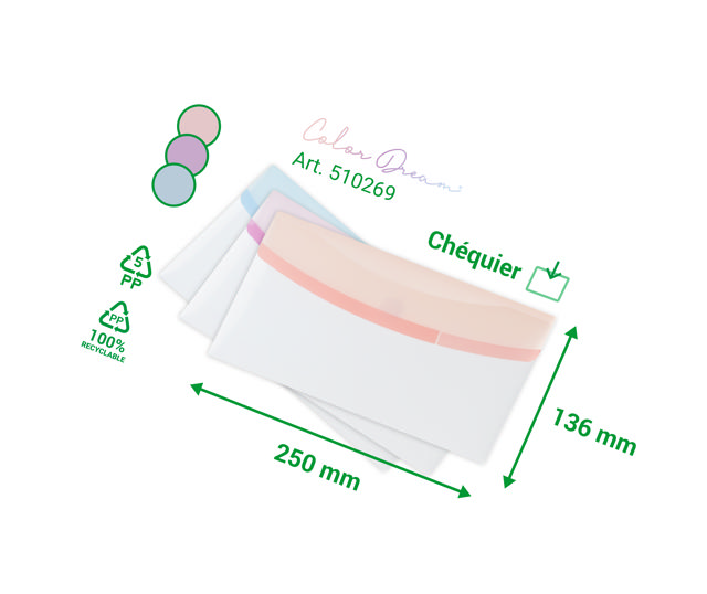Färgglad drömkuvert, checkhäfte storlek, liggande format