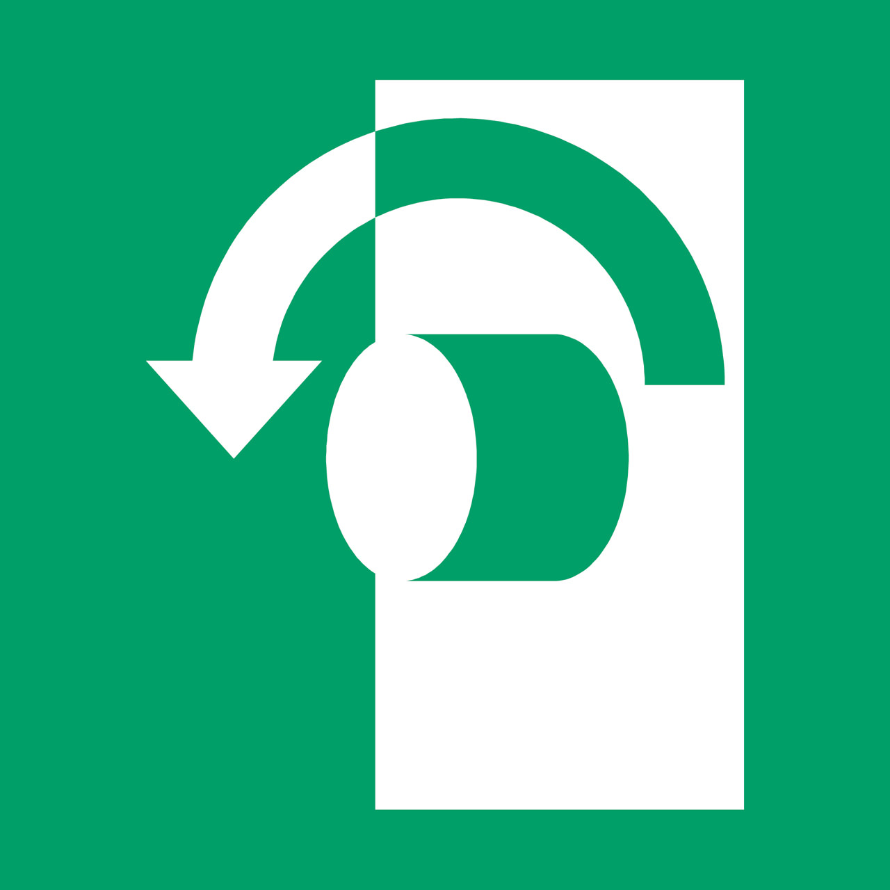 Sikkerhedsskilt Drej mod uret for at åbne, 150 x 150 mm