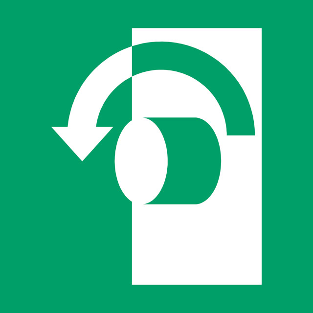 Sikkerhedsskilt Drej mod uret for at åbne, 300 x 300 mm