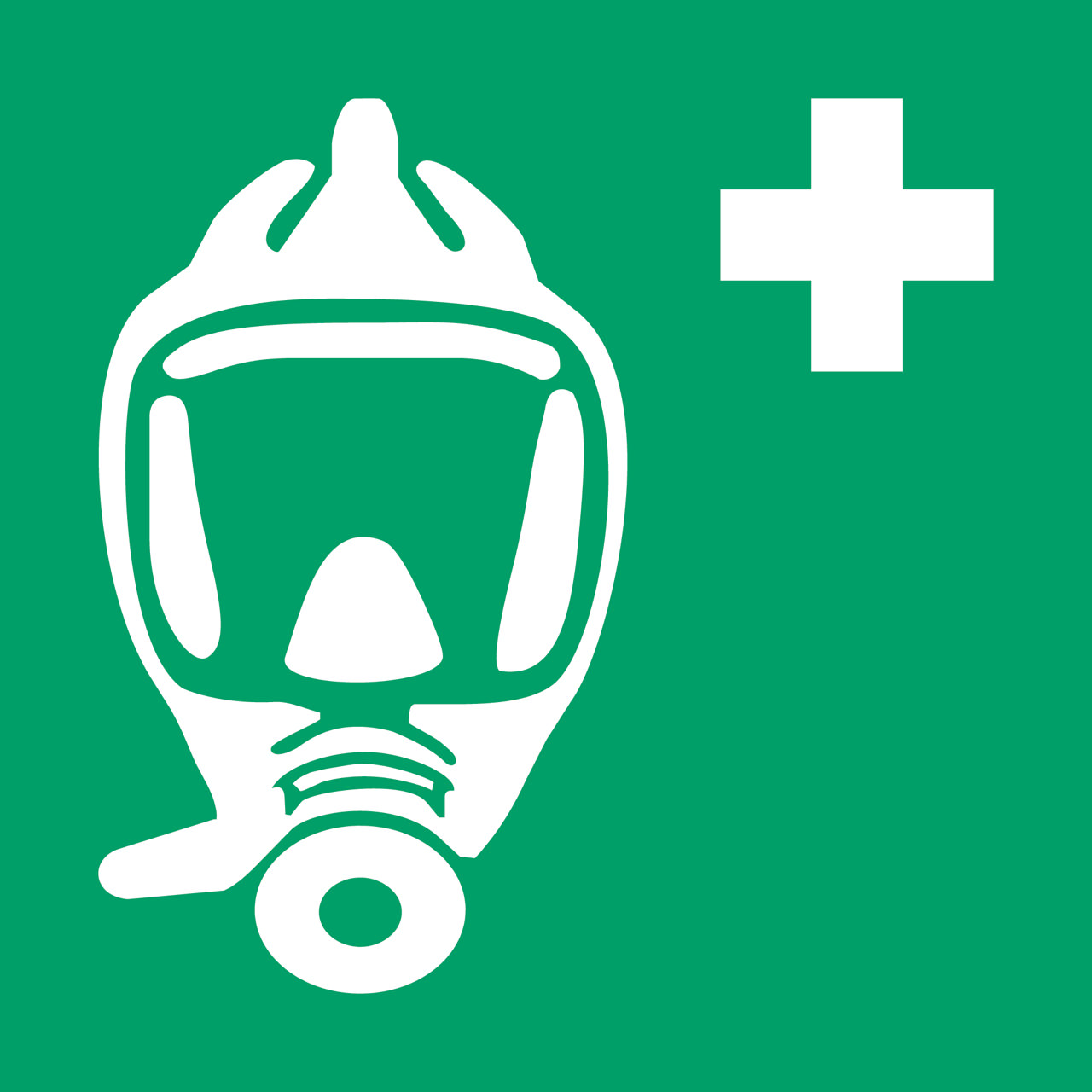 Turvallisuusmerkki Hätäpoistumishengityslaite, 200 x 200 mm