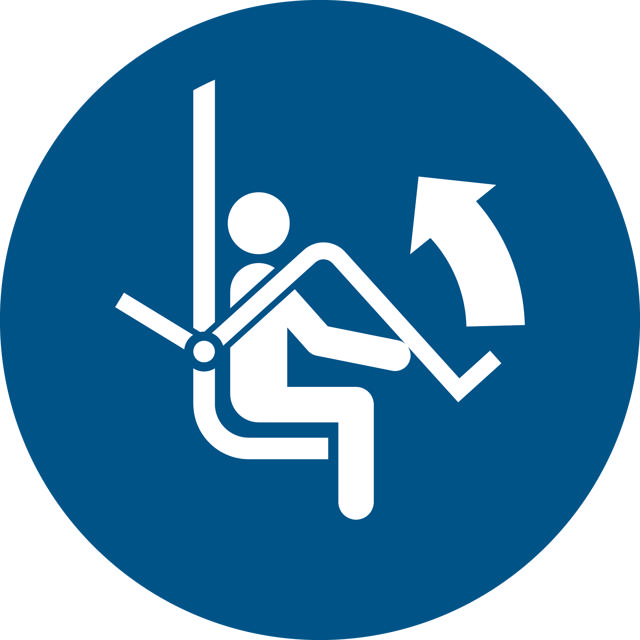 Turvallisuusmerkki Avaa Tuolihissin Turvakaari, 300 mm