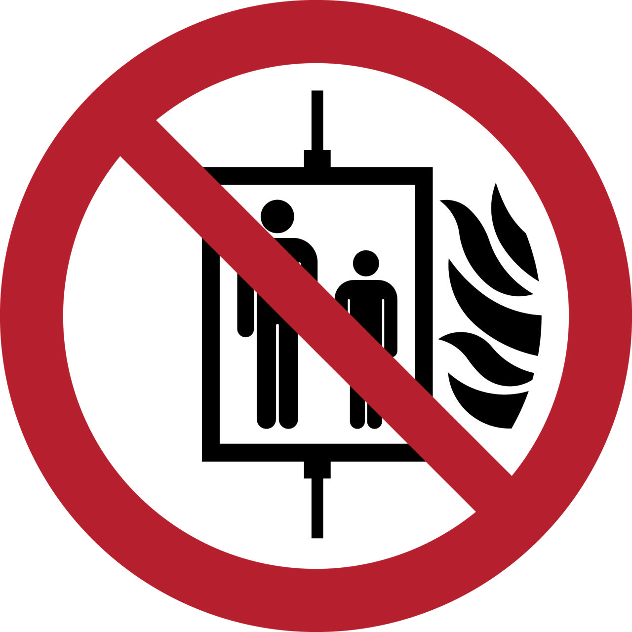 Pictogram bordje In geval van brand verboden om de lift te gebruiken, 300 mm