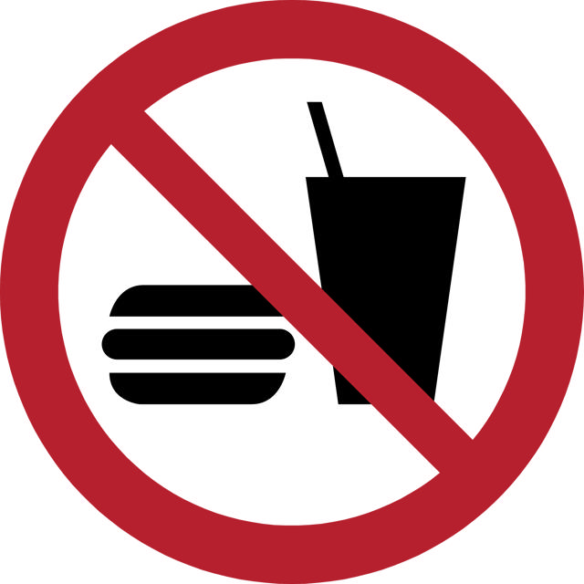Pictogram bordje Eten en drinken niet toegestaan, 100 mm