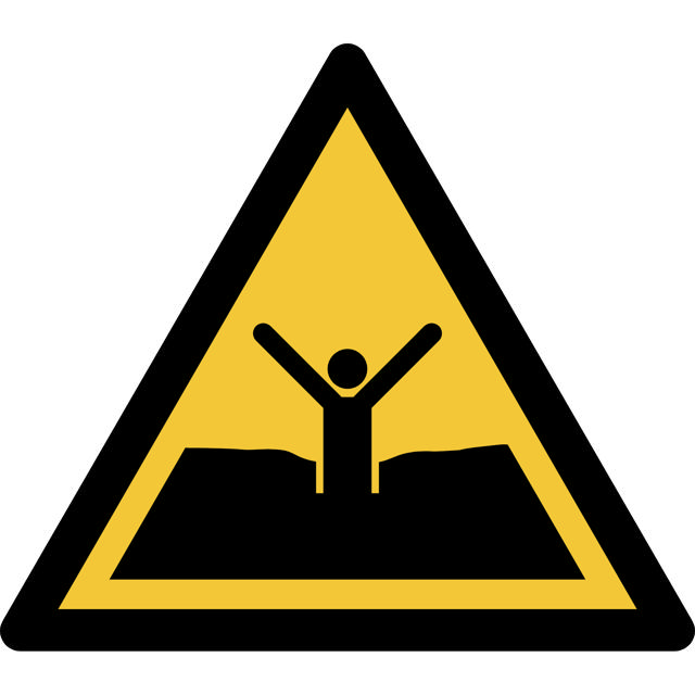 Pictogram bordje Waarschuwing: drijfzand of modder, 150 x 133 mm