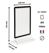 Expositor de sobremesa acrílico con marco Magneto A4, en forma de T, 2 caras, vertical